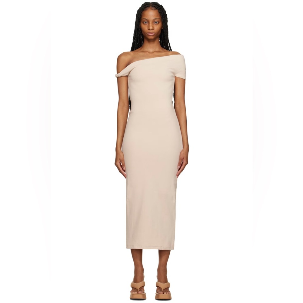 SSENSE Elegant Off-Shoulder Neutral Dress